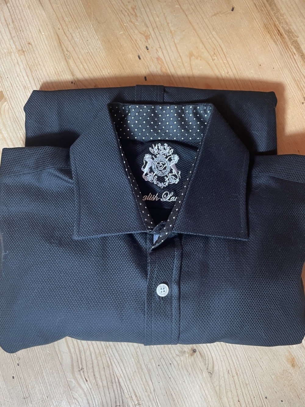 English Laundry Black Men's Dress Shirt with Subtle Dot Trim
